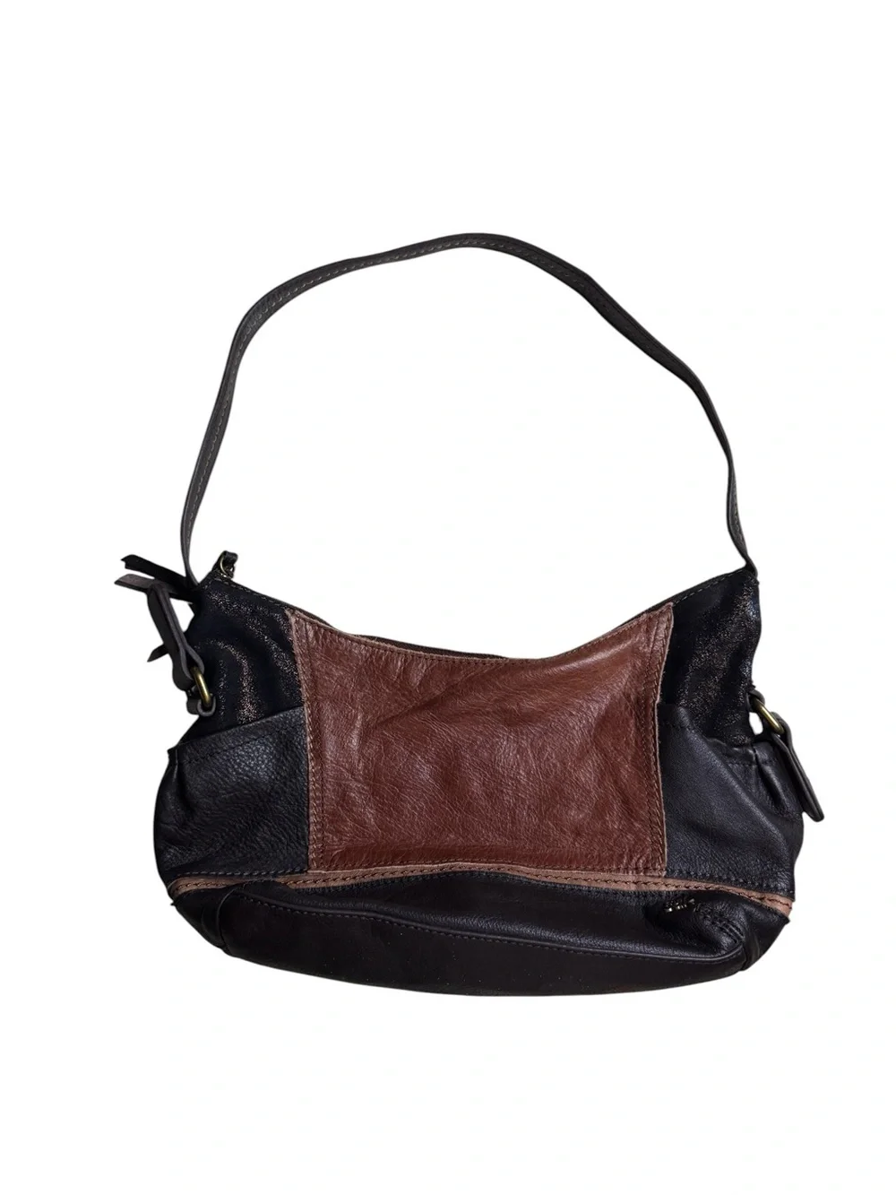 VINTAGE The Sak Kendra Hobo Bag Black Brown Shoulder Strap Y2K Patchwork